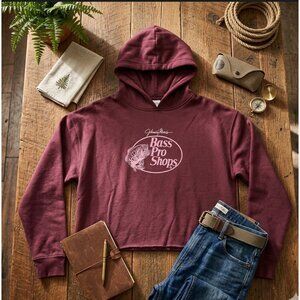 Bass Pro Shops Cropped Hoodie Maroon Pink Logo Womens M Cotton/Polyester